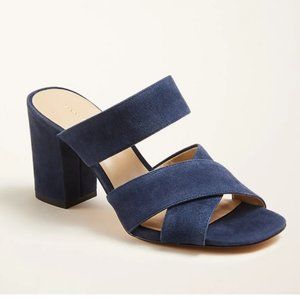 ANN TAYLOR True Navy Bonnie Block Heeled Sandals Sz 7 1/2